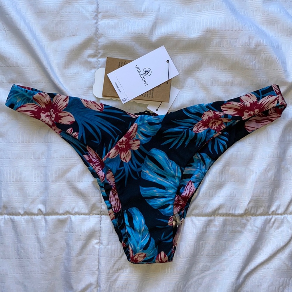 Volcom Blue and Pink Floral Bikini Bottom